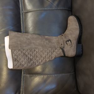 Torrid Grey Quilted Chain Knee High Combat Boots